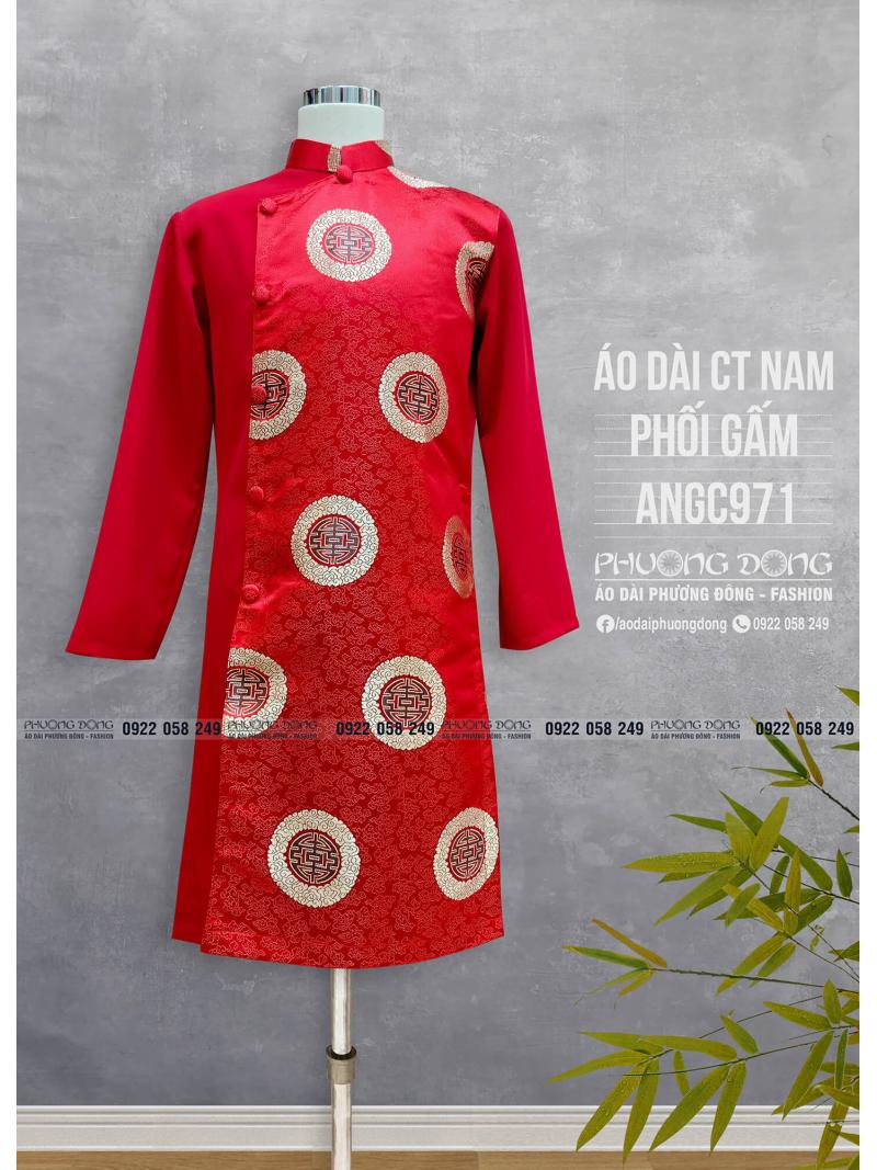 Áo Dài Cách Tân Nam Gấm Và Phối Gấm ANGC971